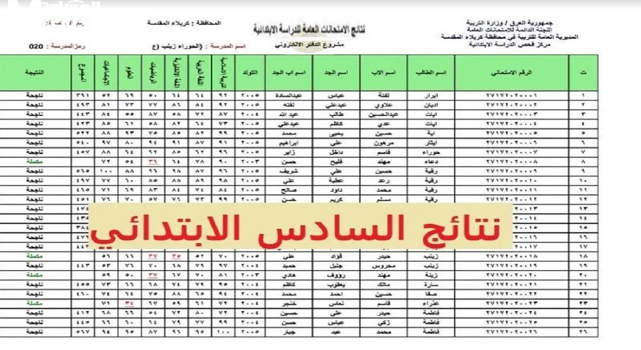 معرفة موعد نتيجة الصف السادس الابتدائي 2025 بالعراق بالاسم من خلال الموقع الرسمي