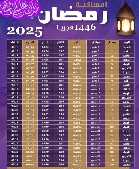 دليلك الشامل.. إمساكية شهر رمضان 2025 لمعرفة مواقيت الصلاة والإمساك والافطار وفقًا للتوقيت المحلي لمدينة القاهره