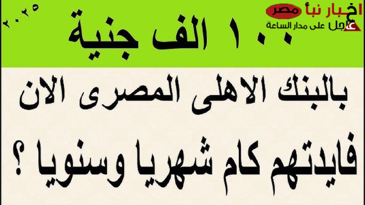 إستثمر فلوسك.. كم فوائد 100 ألف جنيه في البنك الأهلي اليوم شهريا وسنويا والشهادات المتاحة في الفروع