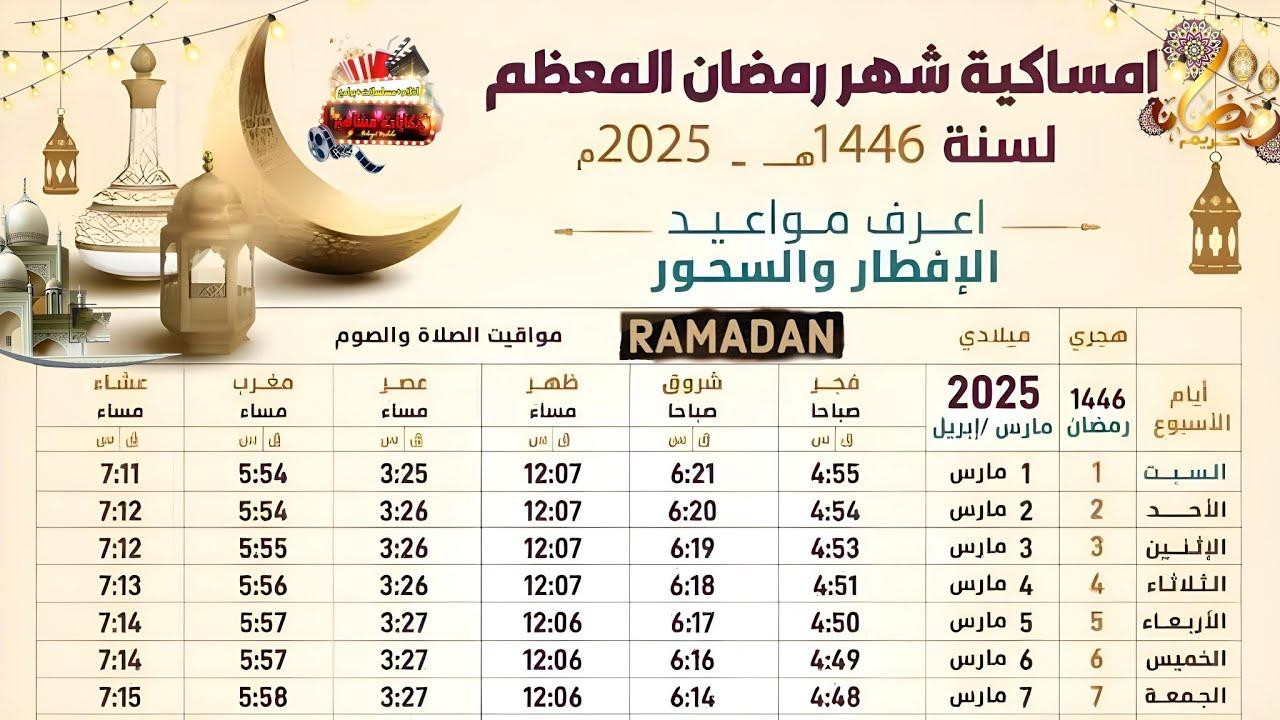 إمساكية رمضان 2025 pdf مصر ومفاجأة بشأن عدد ساعات الصيام هذا العام