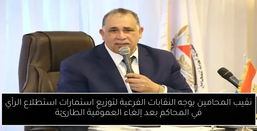 نقيب المحامين يوجه النقابات الفرعية لتوزيع استمارات استطلاع الرأي في المحاكم بعد إلغاء العمومية الطارئة