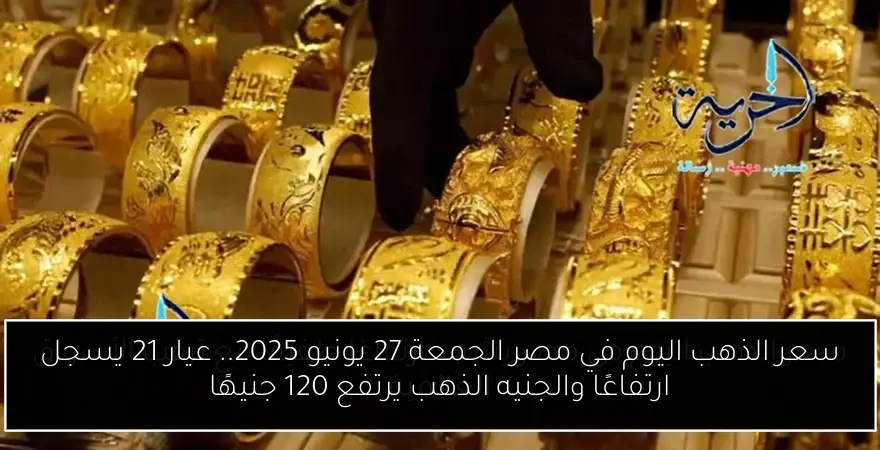 سعر الذهب اليوم في مصر الجمعة 27 يونيو 2025.. عيار 21 يسجل ارتفاعًا والجنيه الذهب يرتفع 120 جنيهًا