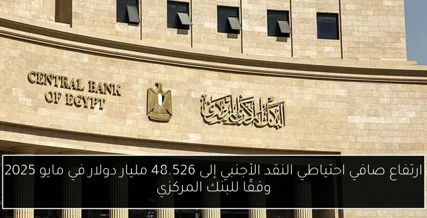 ارتفاع صافي احتياطي النقد الأجنبي إلى 48.526 مليار دولار في مايو 2025 وفقًا للبنك المركزي