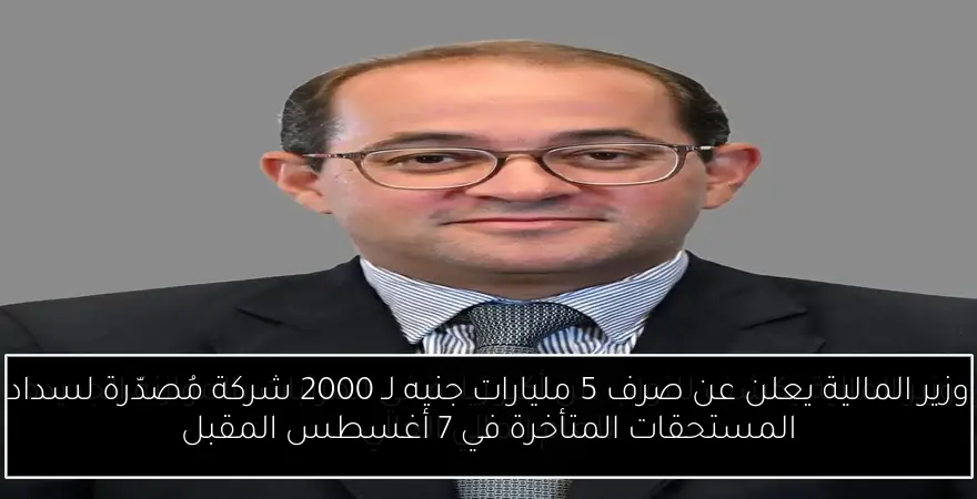 وزير المالية يعلن عن صرف 5 مليارات جنيه لـ 2000 شركة مُصدّرة لسداد المستحقات المتأخرة في 7 أغسطس المقبل