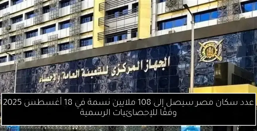 عدد سكان مصر سيصل إلى 108 ملايين نسمة في 18 أغسطس 2025 وفقًا للإحصائيات الرسمية
