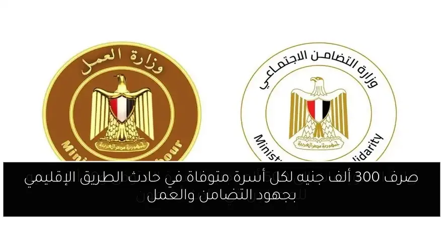 صرف 300 ألف جنيه لكل أسرة متوفاة في حادث الطريق الإقليمي بجهود التضامن والعمل