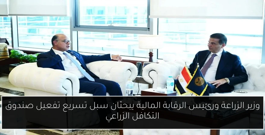 وزير الزراعة ورئيس الرقابة المالية يبحثان سبل تسريع تفعيل صندوق التكافل الزراعي