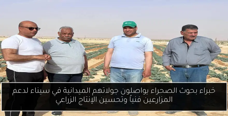 خبراء بحوث الصحراء يواصلون جولاتهم الميدانية في سيناء لدعم المزارعين فنياً وتحسين الإنتاج الزراعي