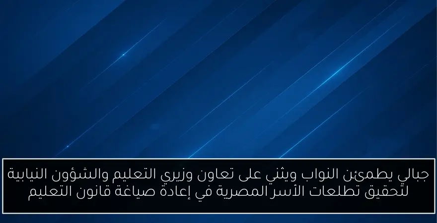 جبالي يطمئن النواب ويثني على تعاون وزيري التعليم والشؤون النيابية لتحقيق تطلعات الأسر المصرية في إعادة صياغة قانون التعليم