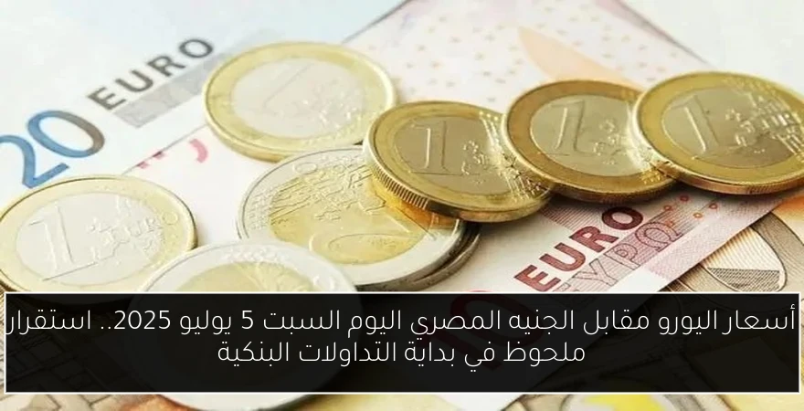 أسعار اليورو مقابل الجنيه المصري اليوم السبت 5 يوليو 2025.. استقرار ملحوظ في بداية التداولات البنكية